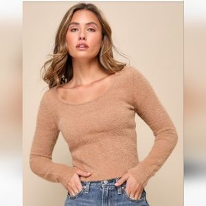 Lulu's Warm Vibes Light Brown Eyelash Knit Scoop Sweater